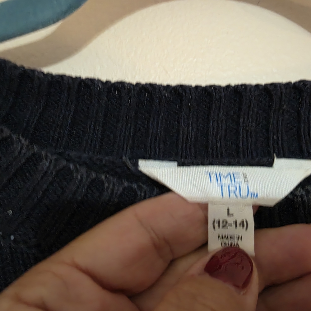Women's Sz L Striped Navy and White Sweater - Picture 2 of 11